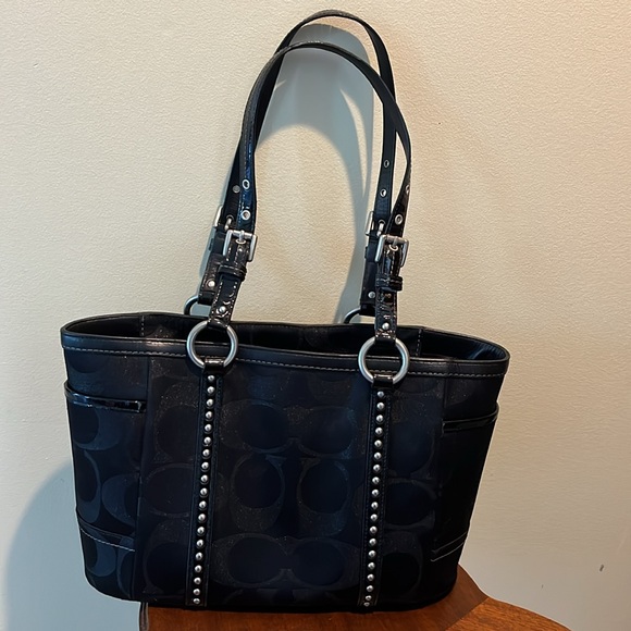 Coach signature Lurex Shoulder bag  tote  canvas/leather  black / black metallic - Picture 9 of 17